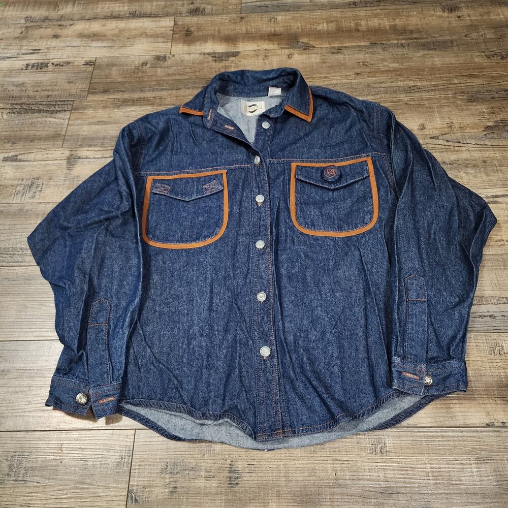 Vintage Chaus Sport Blue Denim Button Down Long Sleeve no size tag 2288